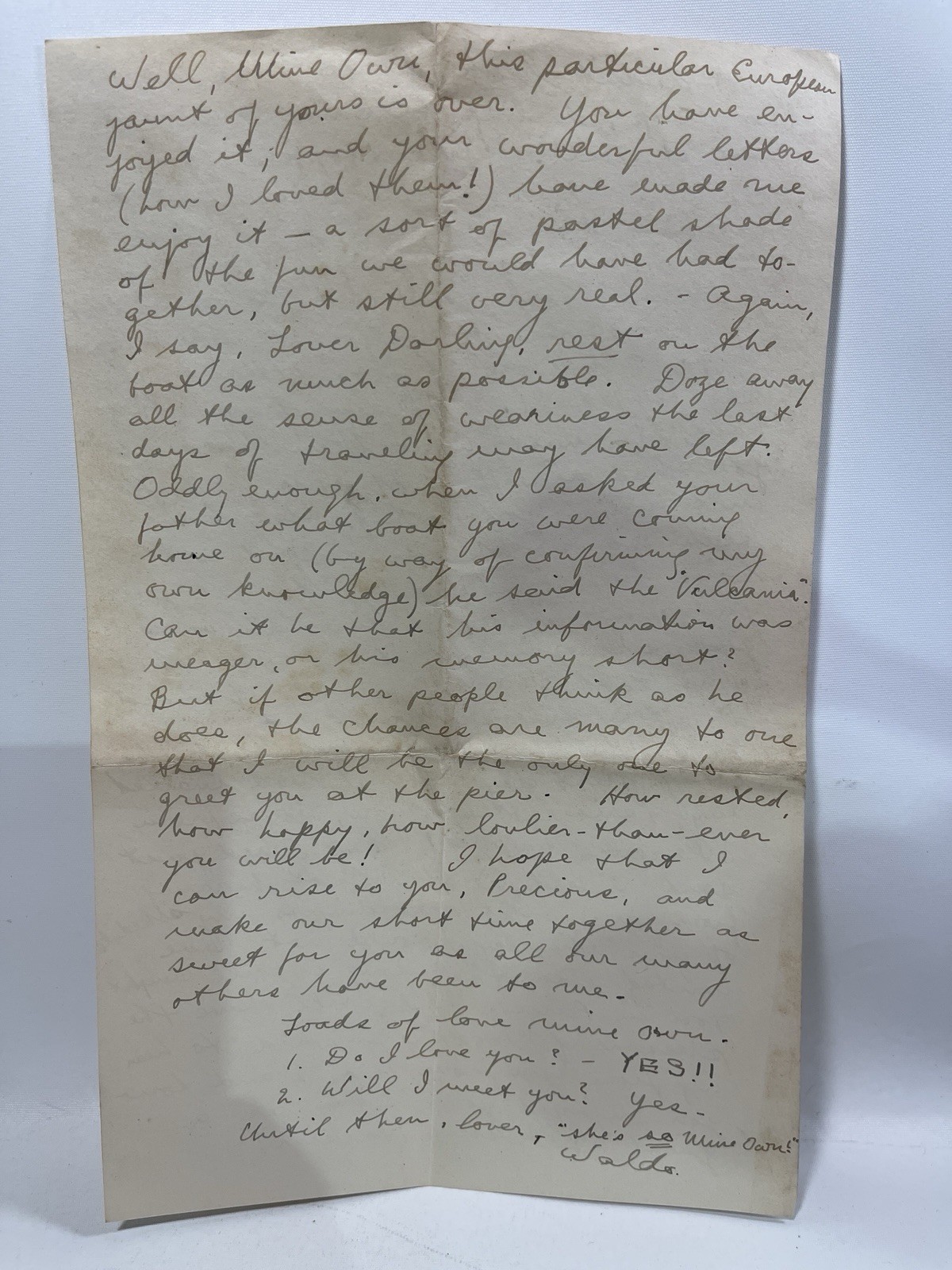 1920s Handwritten Love Letter – Steamship Romance Paris Venice Maine