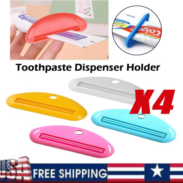 4X Plastic Tube Squeezer Toothpaste Dispenser Holder Rolling Bathroom Extract