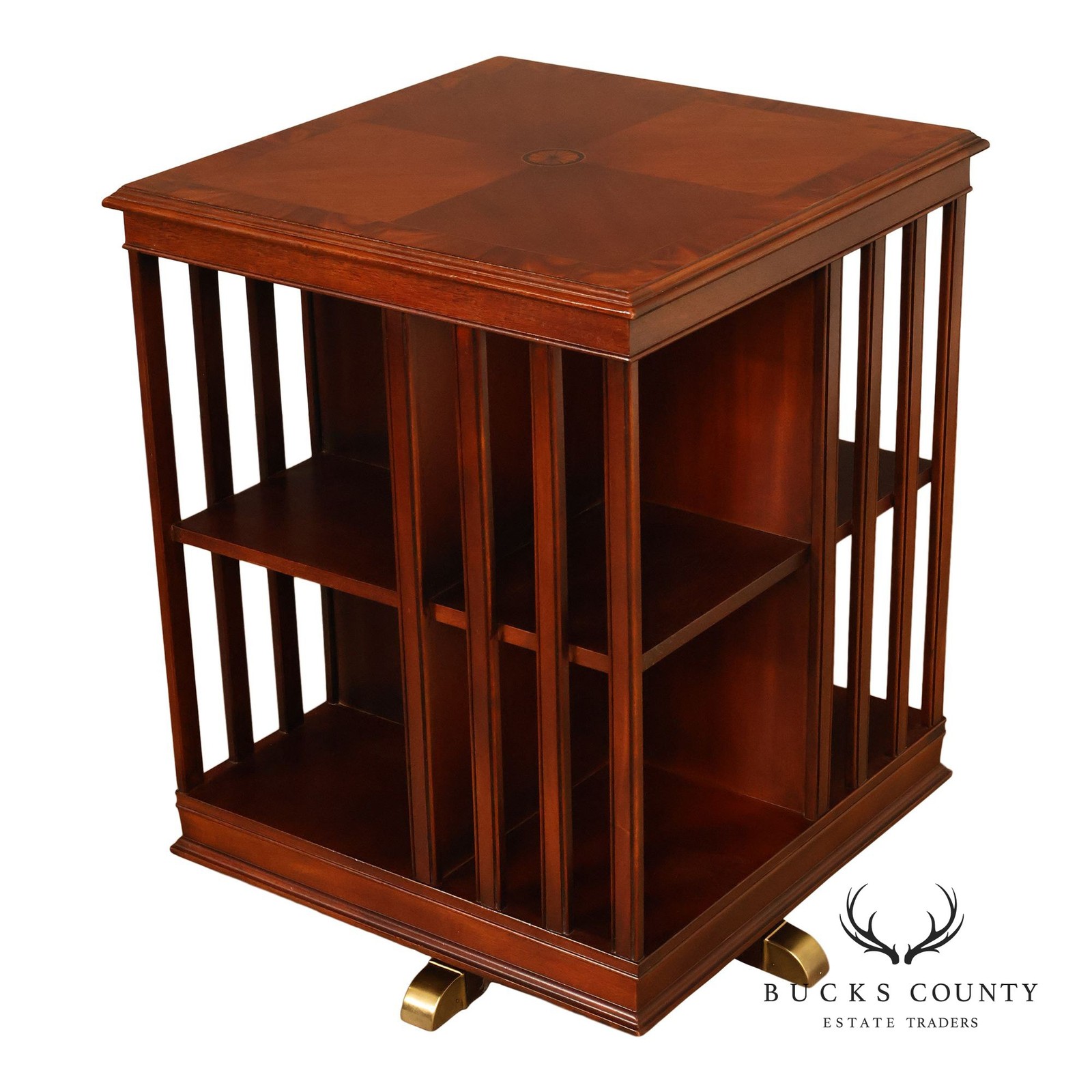 Edwardian Style Mahogany Inlaid Revolving Bookcase