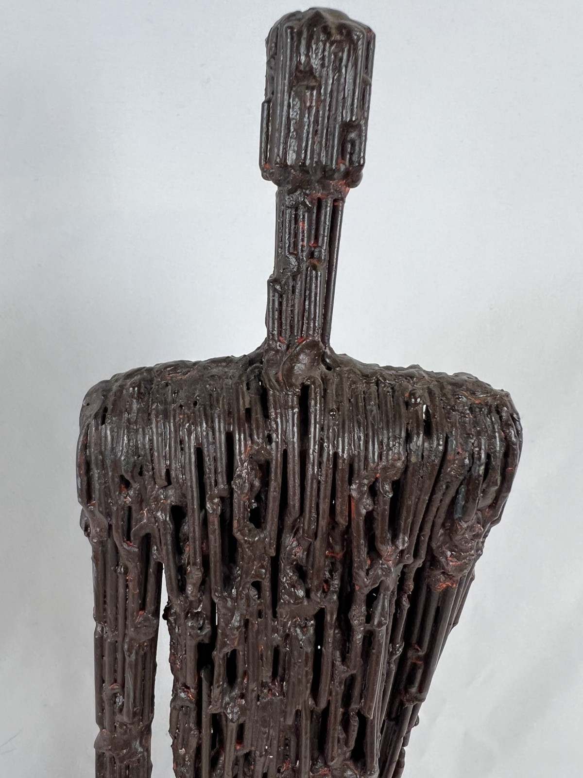 Brutalist Male Welded Nail Art Sculpture Modernist Metal 27” Giacometti Style