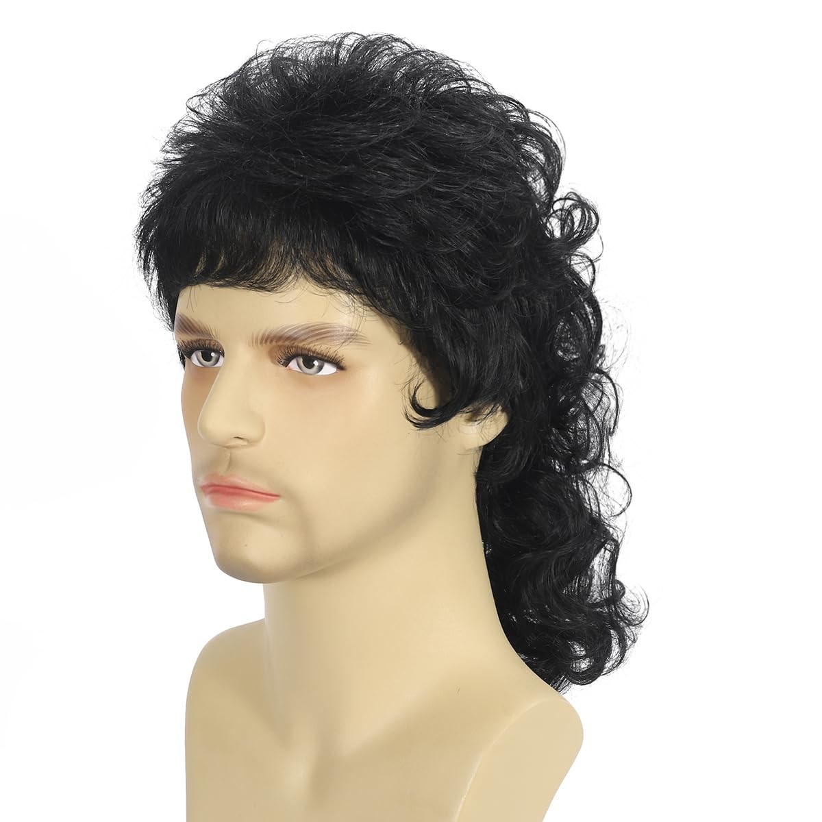 Curly Mullet Wig - Black Men's 80s Punk Rocker Wig for Halloween Costumes