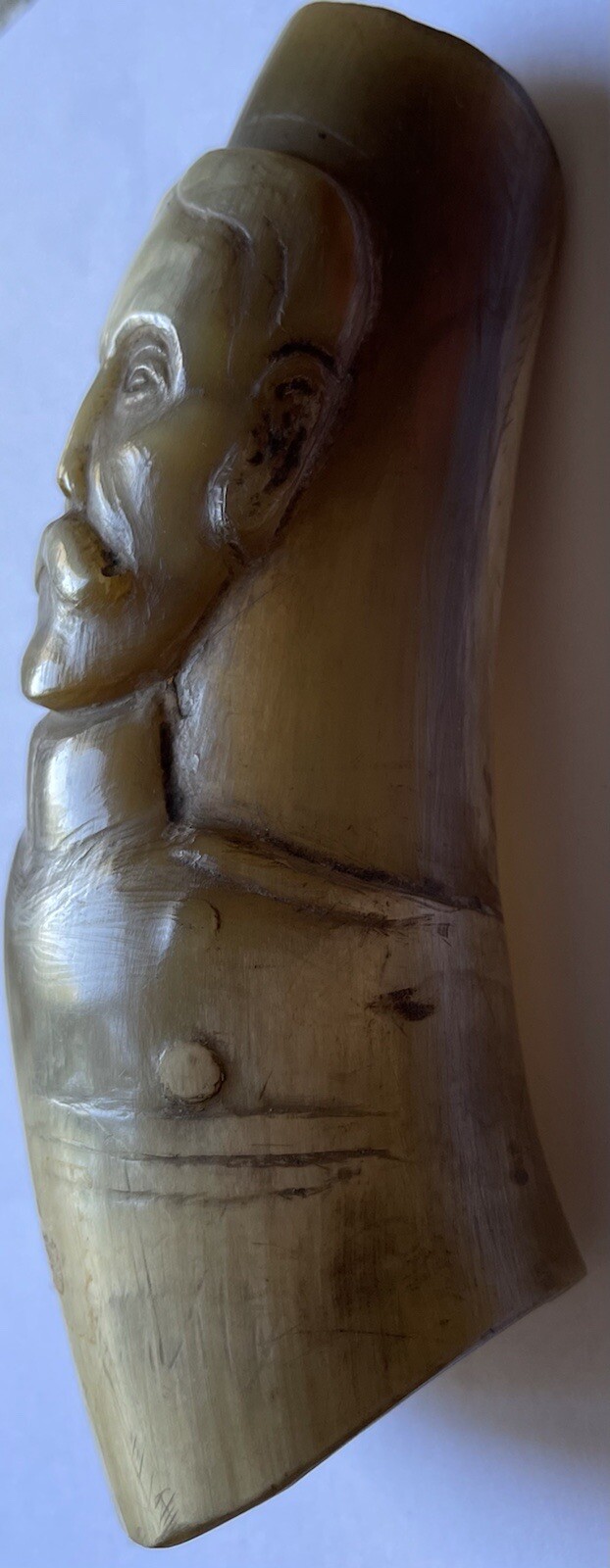 Antique WWI Carved Horn Head Military Soldiers Officers German Folk Trench Art