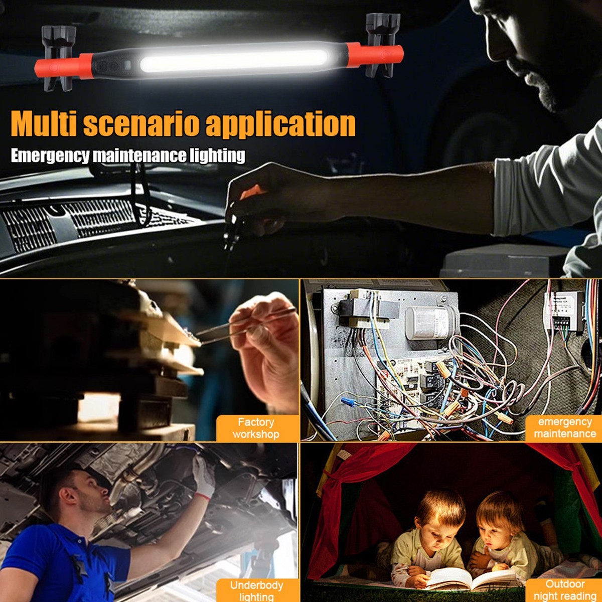 Under Hood Work Light Bar LED Magnetic Light with Hooks Cordless Rechargeable