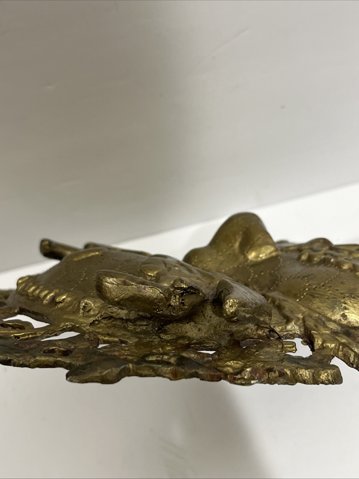 Antique or Vintage Gilt Bronze Tibetan Buddha Mahakala Mask Wall Hanging 9” T