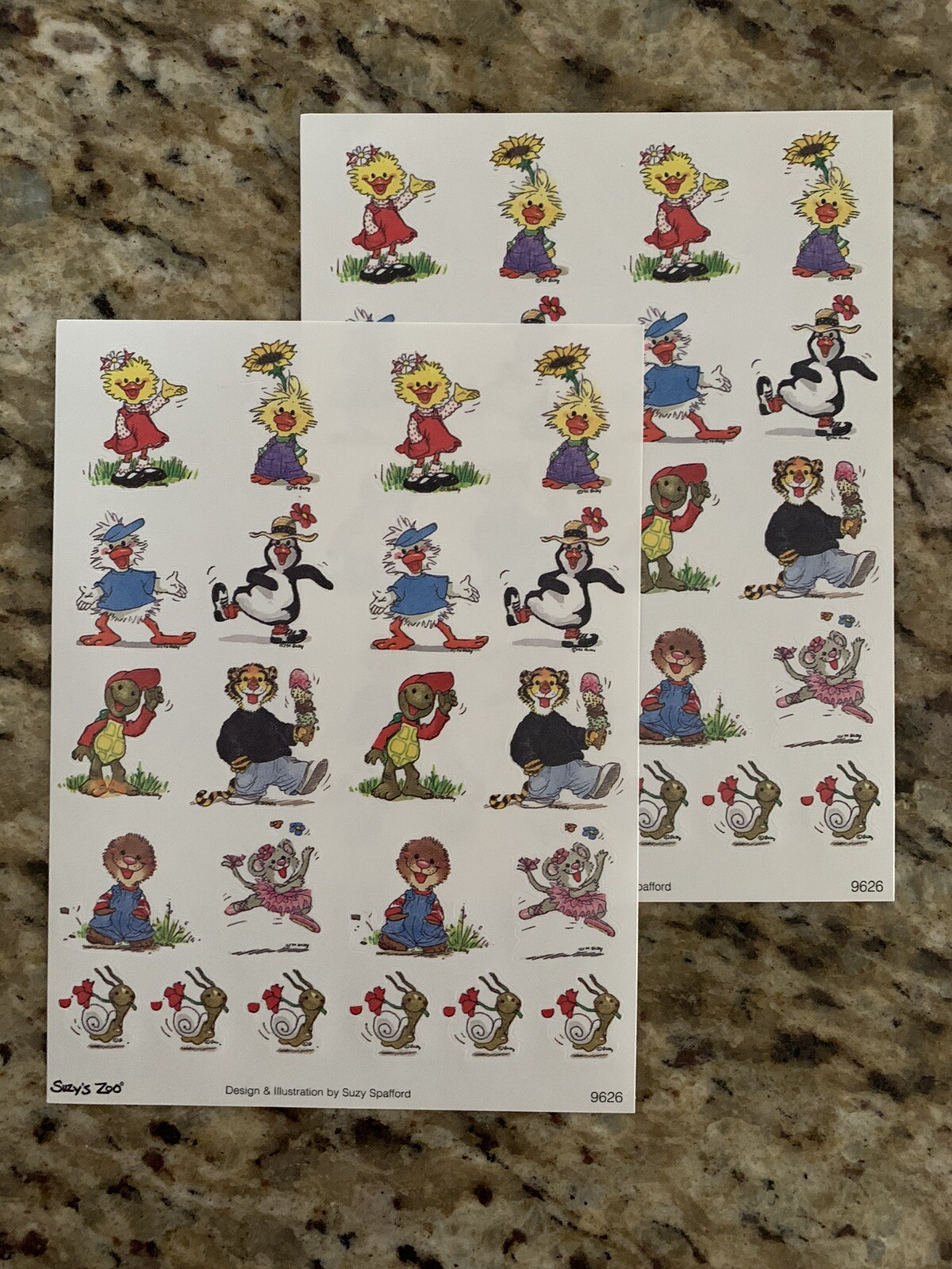 2 Suzy's Zoo sticker sheets: Multiple Characters