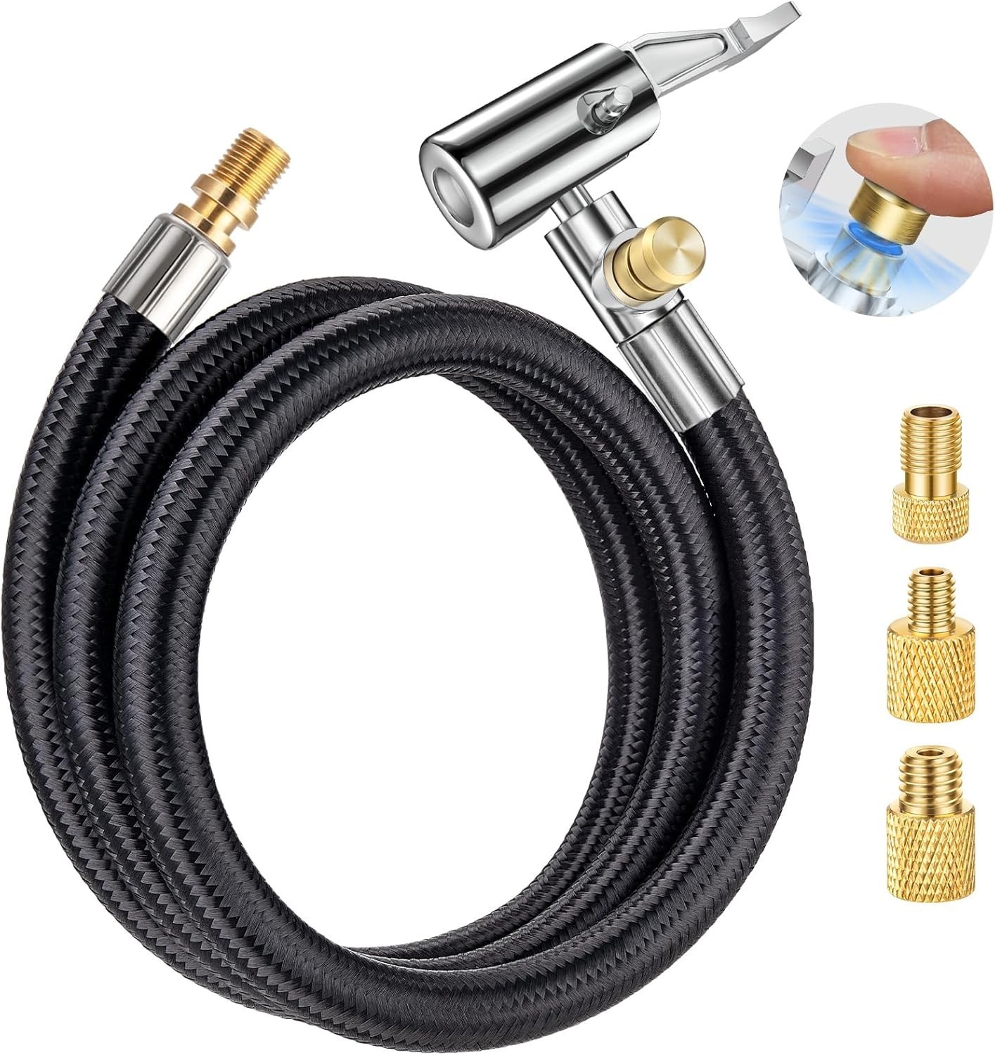 33" Lengthened Tire Inflator Hose Adapter Quick Connect&Release, Lock on Air Chu