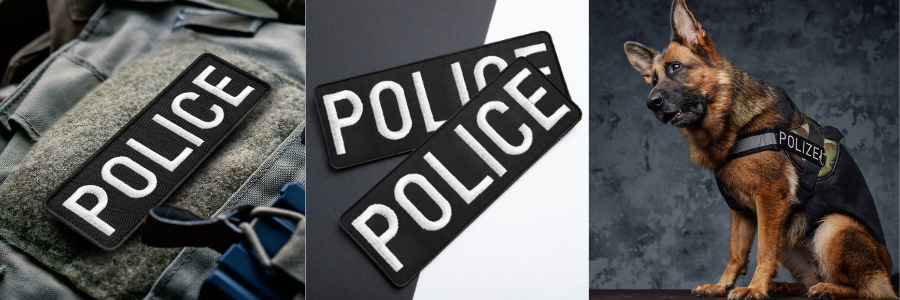 2-Piece Embroidered Police Patch for Vest, Jacket, Hook & Loop, Large & Small