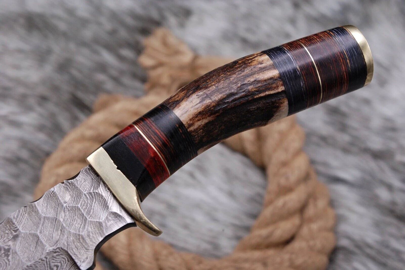 10” CUSTOM HANDMADE DAMASCUS HUNTING SKINNING KNIFE DEER STAG ANTLER HANDLE