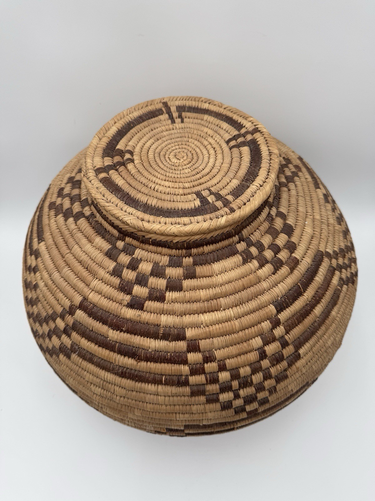 Antique African Indian Woven Basket With Fitted Lid