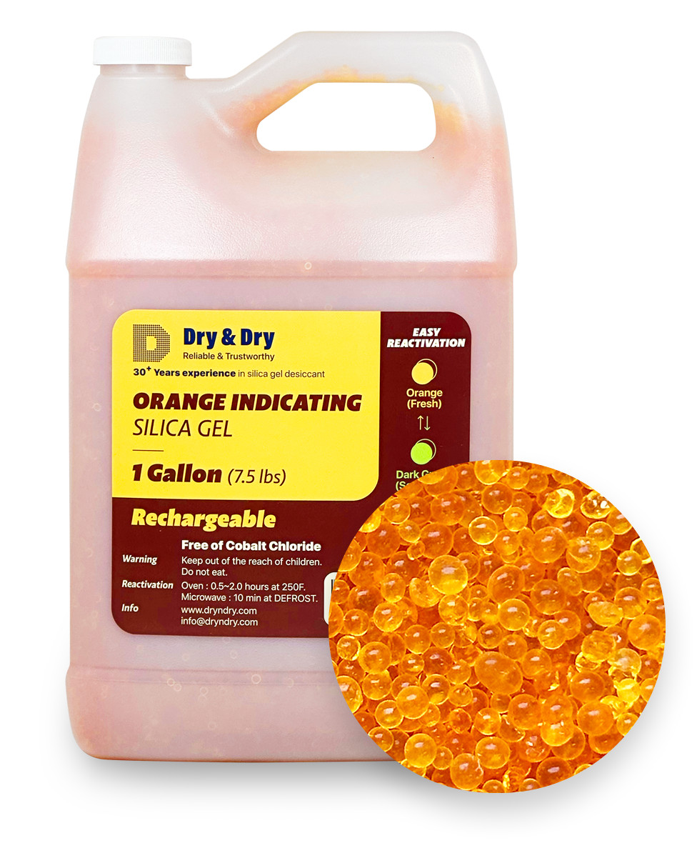 1 Gallon(7.5 LBS) "Dry&Dry" Premium Orange Indicating Silica Gel Desiccant Bead