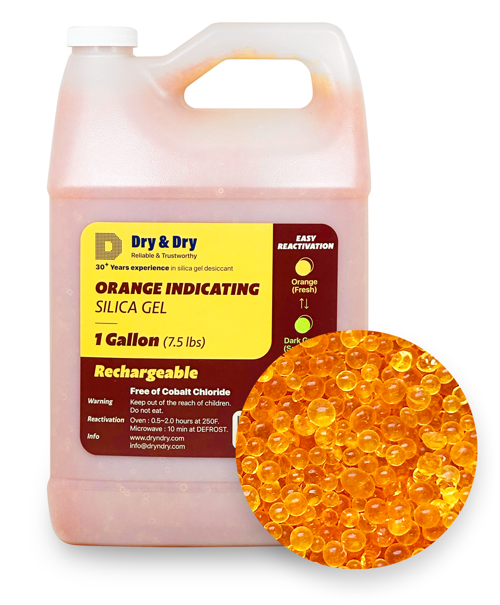 1 Gallon(7.5 LBS) "Dry&Dry" Premium Orange Indicating Silica Gel Desiccant Bead