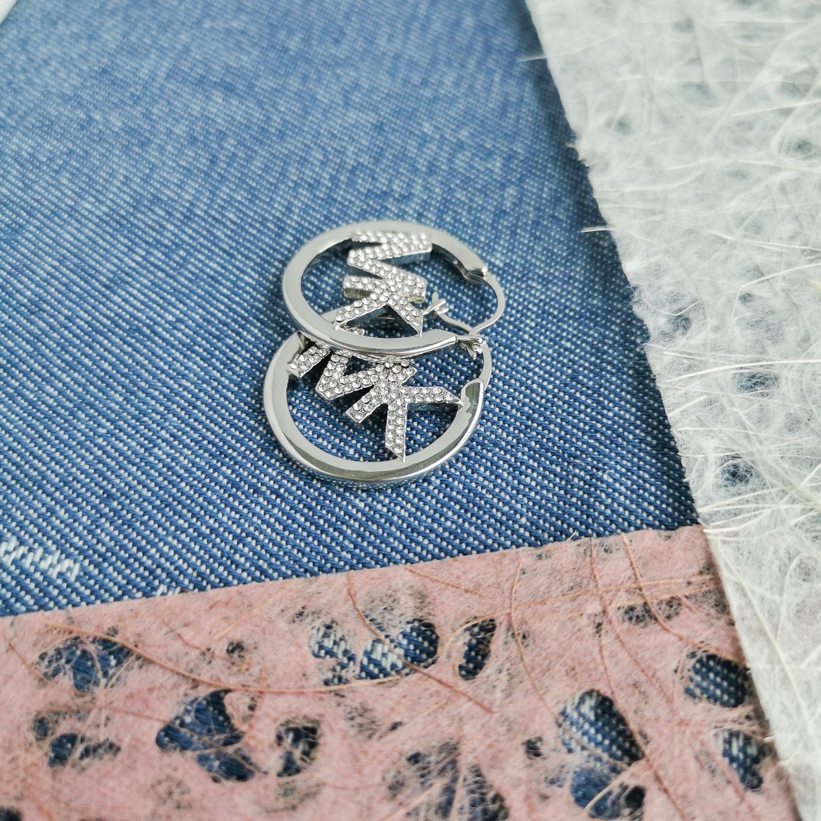 Michael Kors Pave Hollow Logo Hoop Earrings NEW