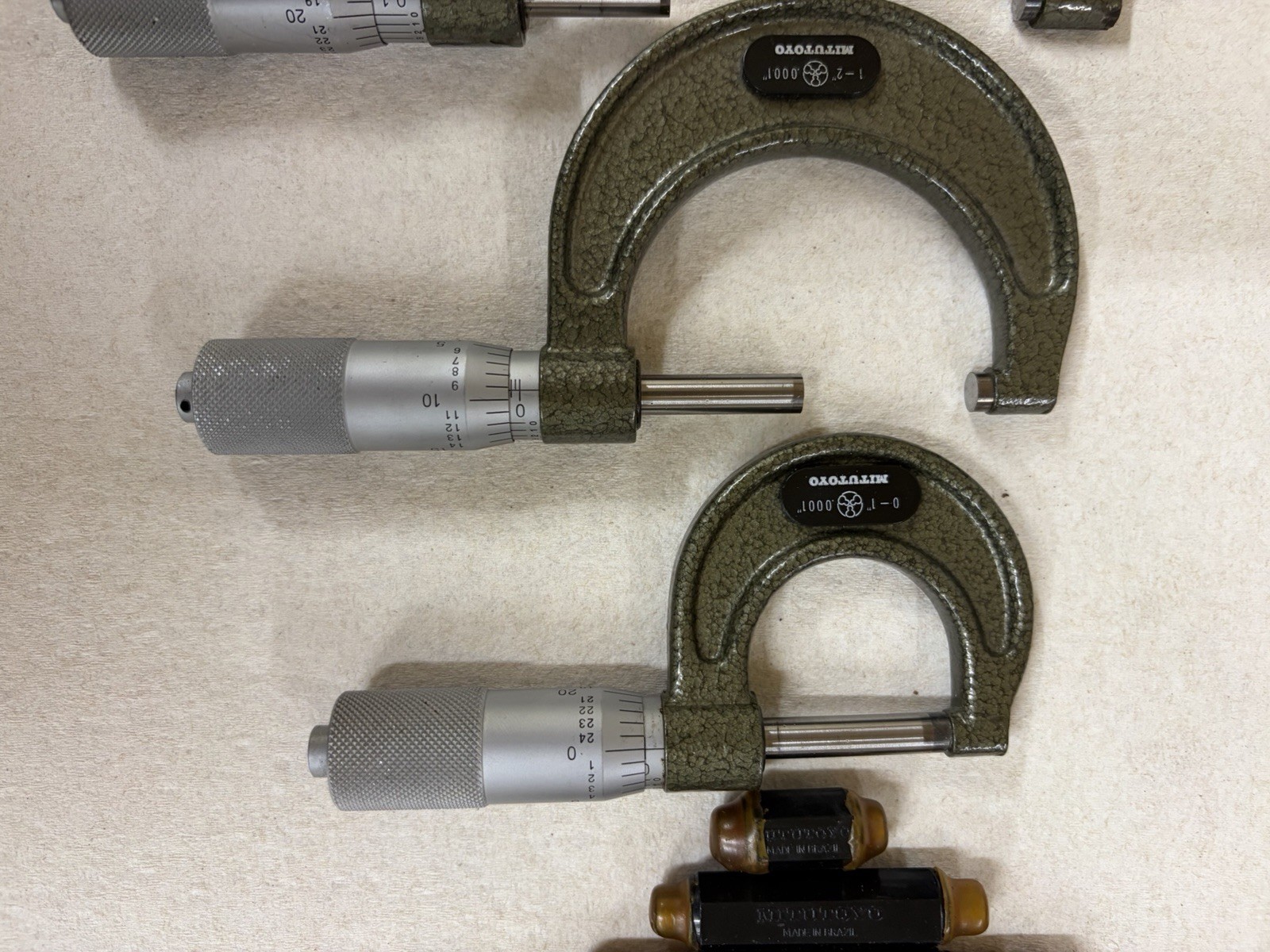 Mitutoyo 0-6 Micrometer Set .0001 Carbide Tips Made In Brazil With Standards