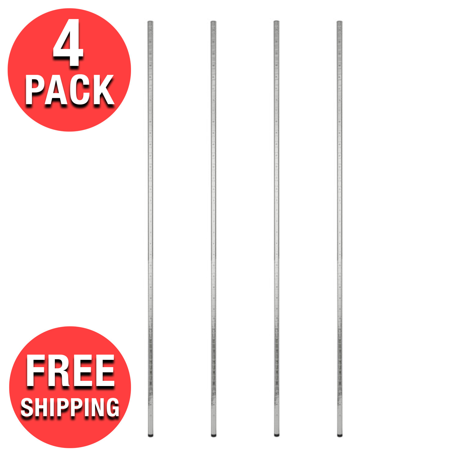(4-Pack) Chrome Shelving Post Metal Wire 74" with Adjustable Footing (Post Only)
