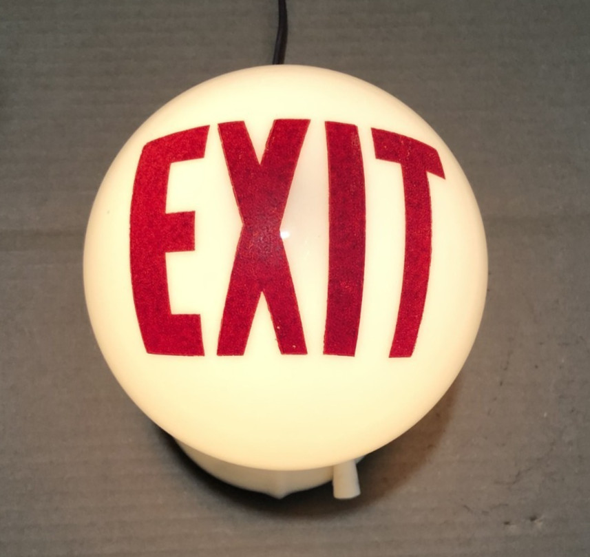 Antique Exit Glass Shade Vtg Wall Sconce Porcelain Light Fixture Art USA #L32