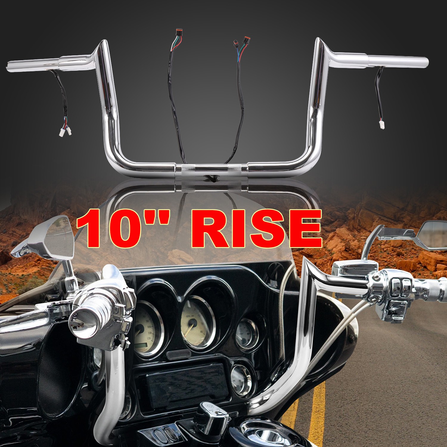 Bar 10" 12" 14" Pre-Wired Handlebars for Harley Street Glide Electra Glide FLHX