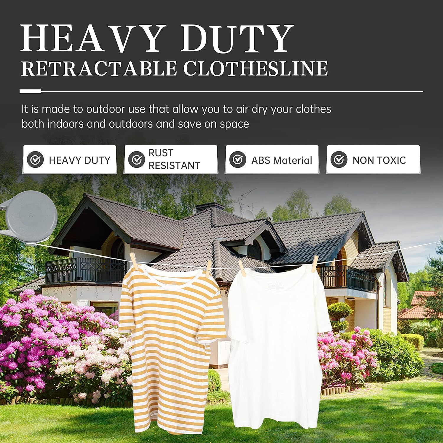 Retractable Clothesline Heavy Duty Retracting Clothes Line Outdoor and Indoor wi