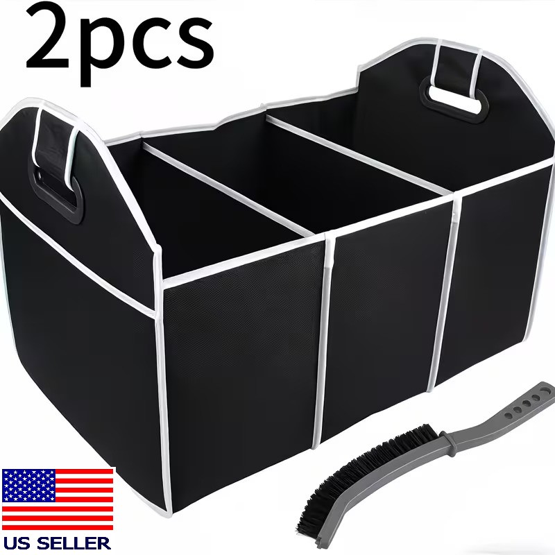 Trunk Cargo Organizer Collapsible Storage Bin Bag + Car Gap Brush Car Truck SUV
