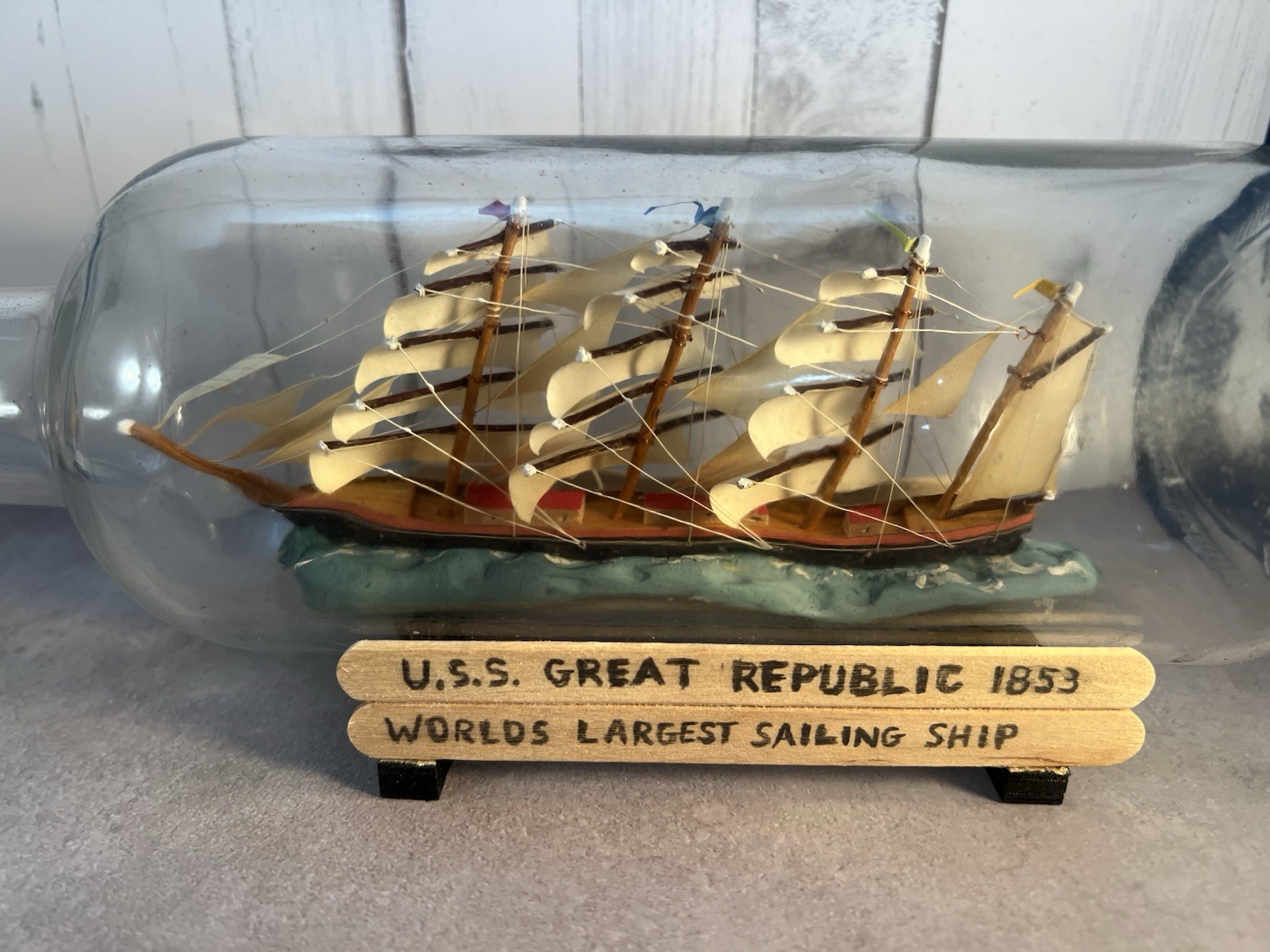 Vintage USS Great Republic, Ship In A Bottle, Highly Detailed