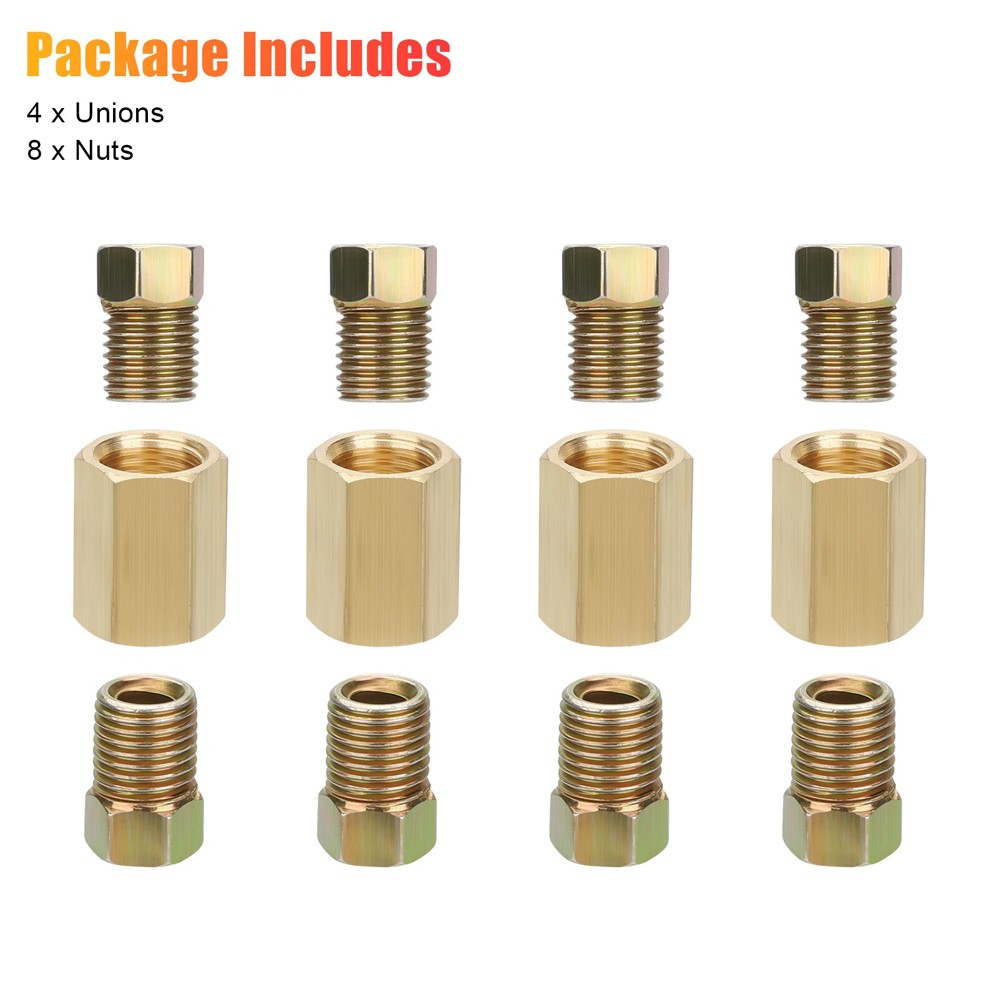 12x Straight Brass Brake Line Inverted Compression Fitting Unions For 3/16" Tube