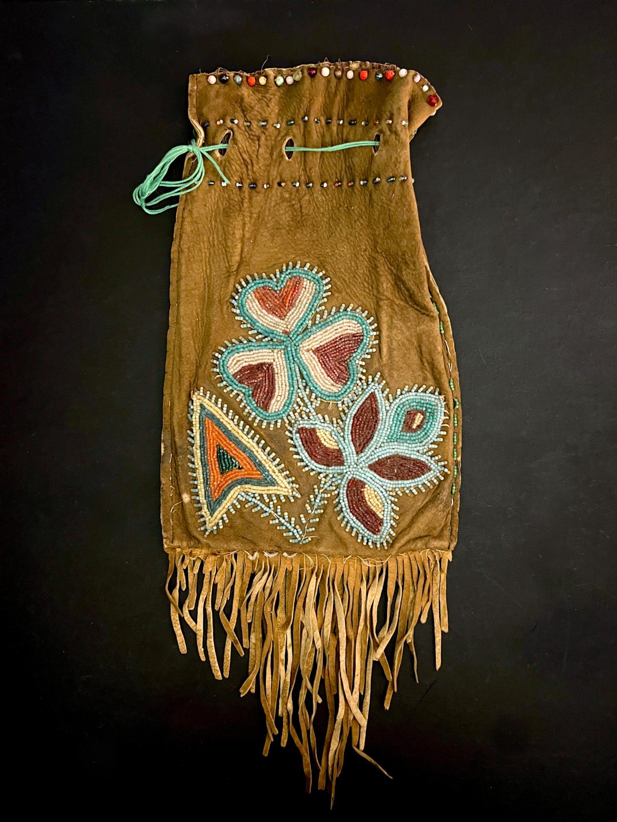 CREE-METIS BEADED BUCKSKIN BAG-POUCH Hand-Made Antique Native American Art