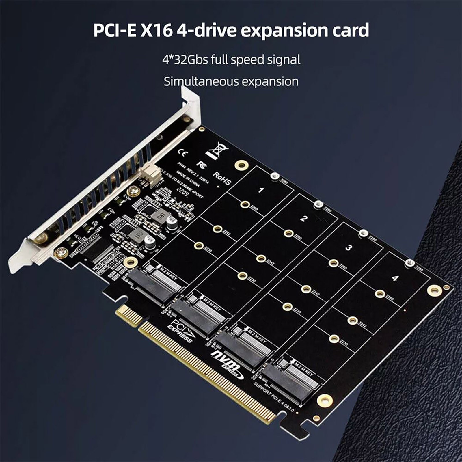 M.2 NVME SSD To PCIE X16 Adapter Connector 4 Port Expansion Card 4x32Gbps