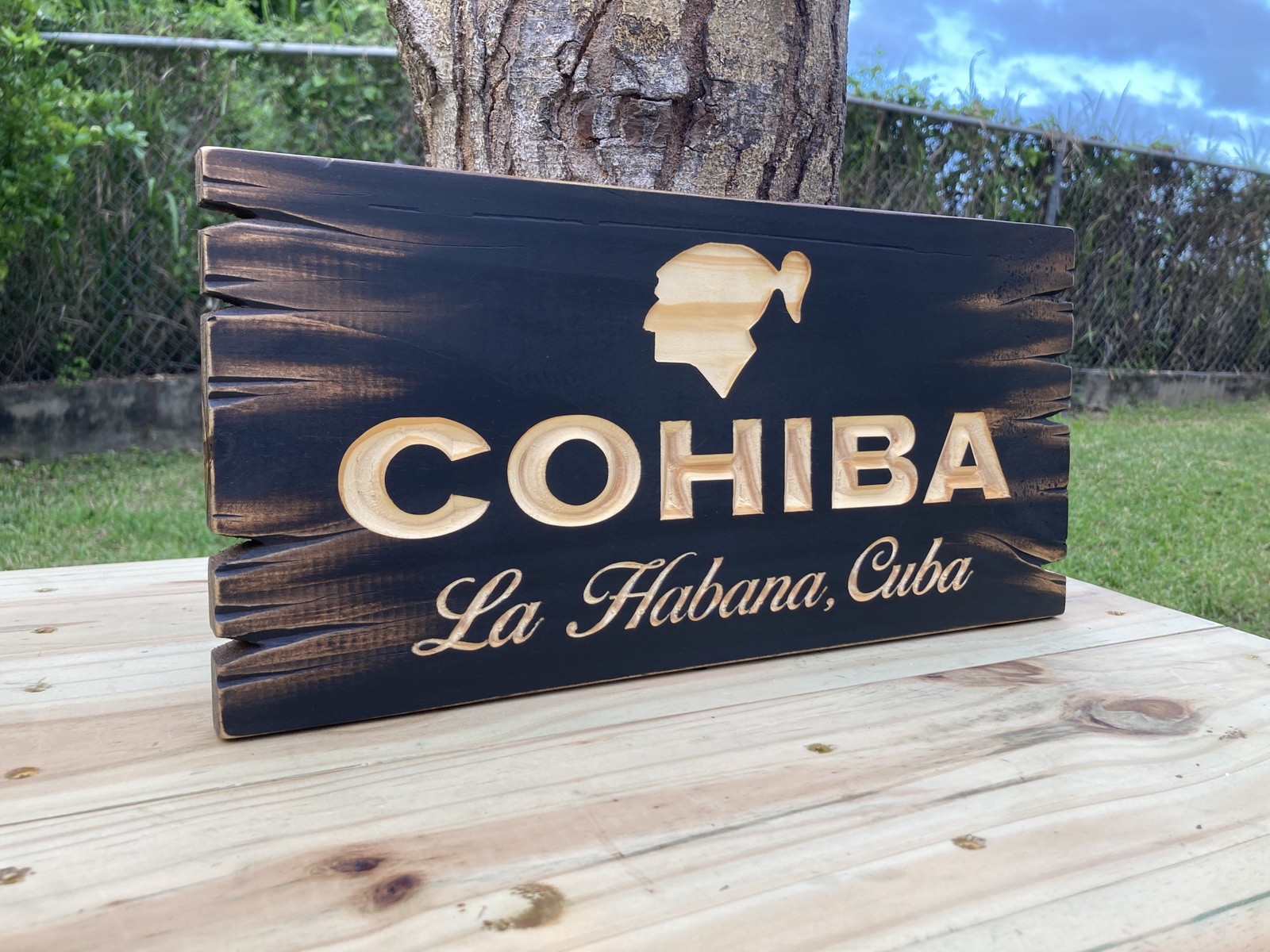 Cohiba Cigar Lounge Whiskey Bar Bourbon  Wood Sign Carved Tavern Antique Look