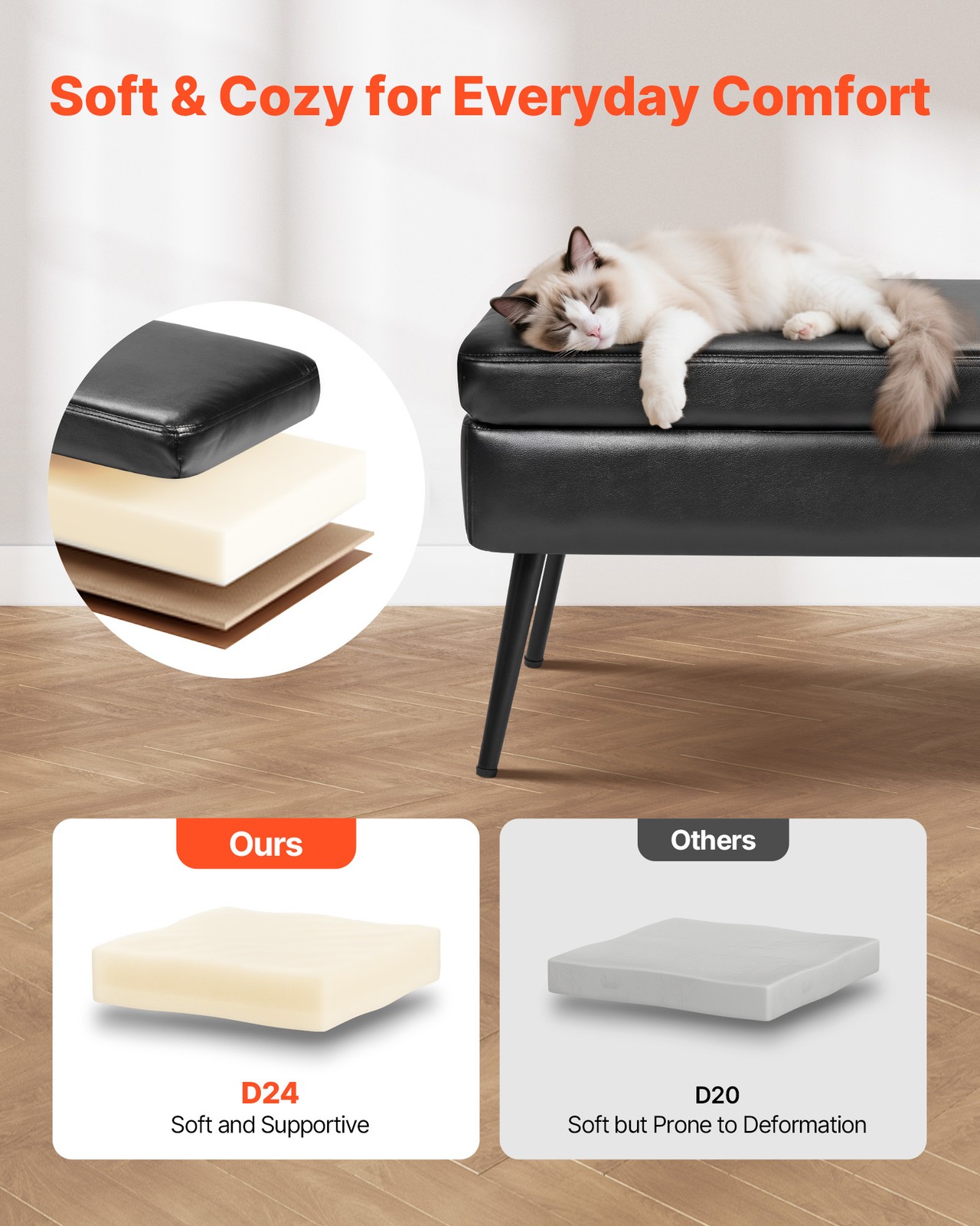 Uimoso PU Leather Storage Ottoman Bench Shoe Seat with Storage & Metal Leg Black