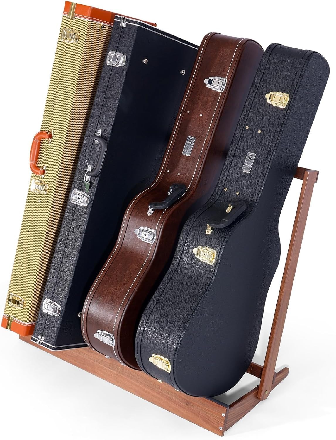 Guitar Case Rack - Folding Black Walnut Wood Case Stand for Multiple Guitars,...