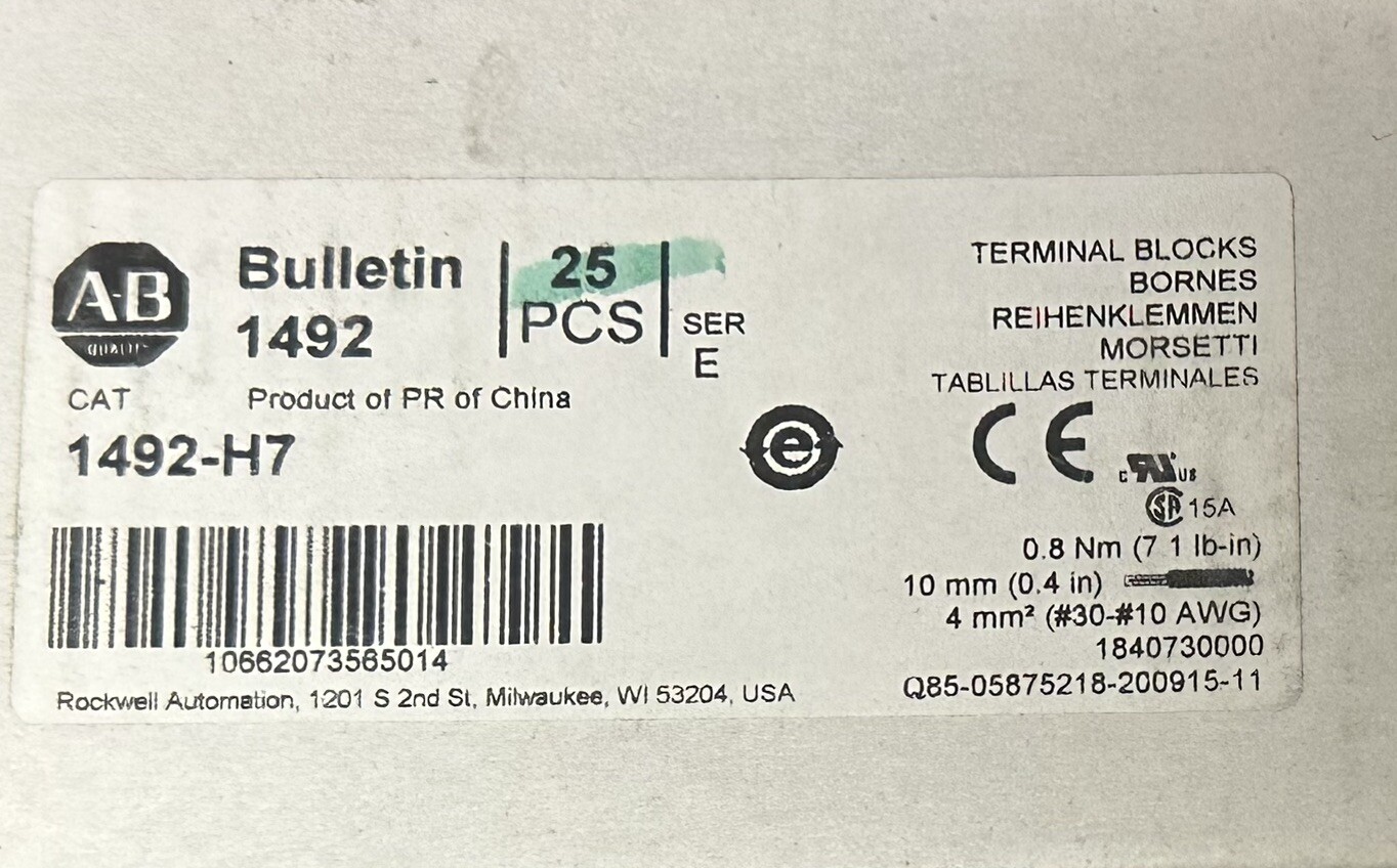 (25 Pieces) Allen-Bradley Terminal Blocks 1492-H7 Series E New Lot NO BOX