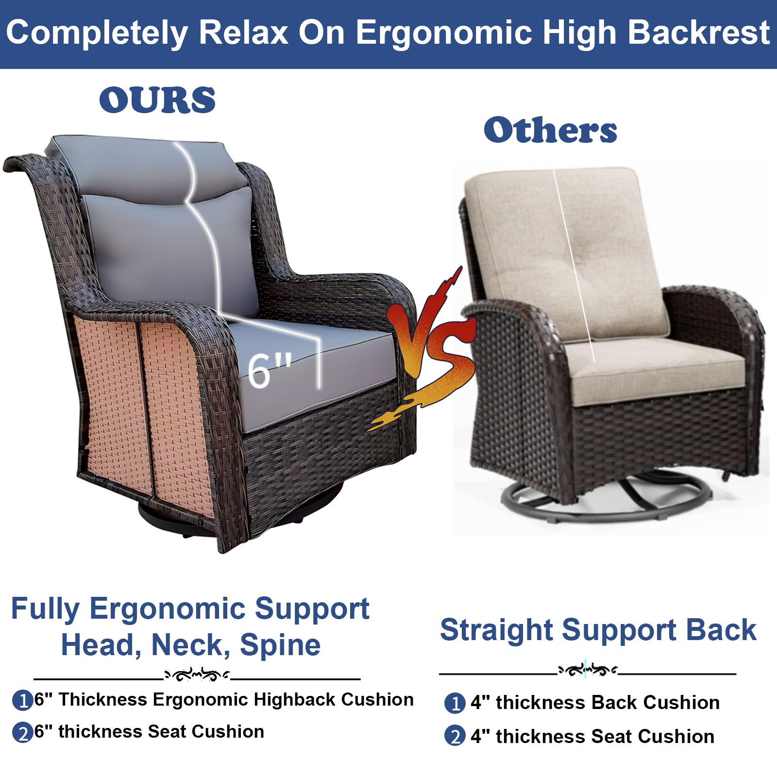 3PCS Wicker Patio 360° Swivel Rocker, Outdoor Swivel Rocking Chair Set w/ Table