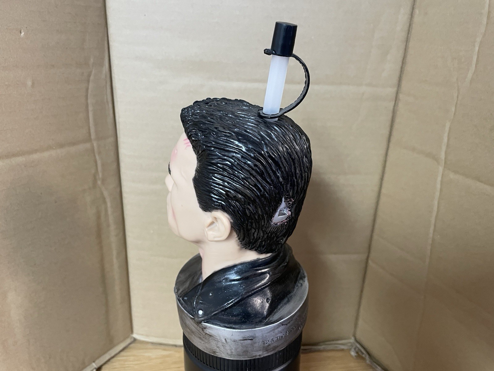 Vtg Terminator 2 T2-3D T800 Head Straw Cup Universal Studios Hollywood 1999