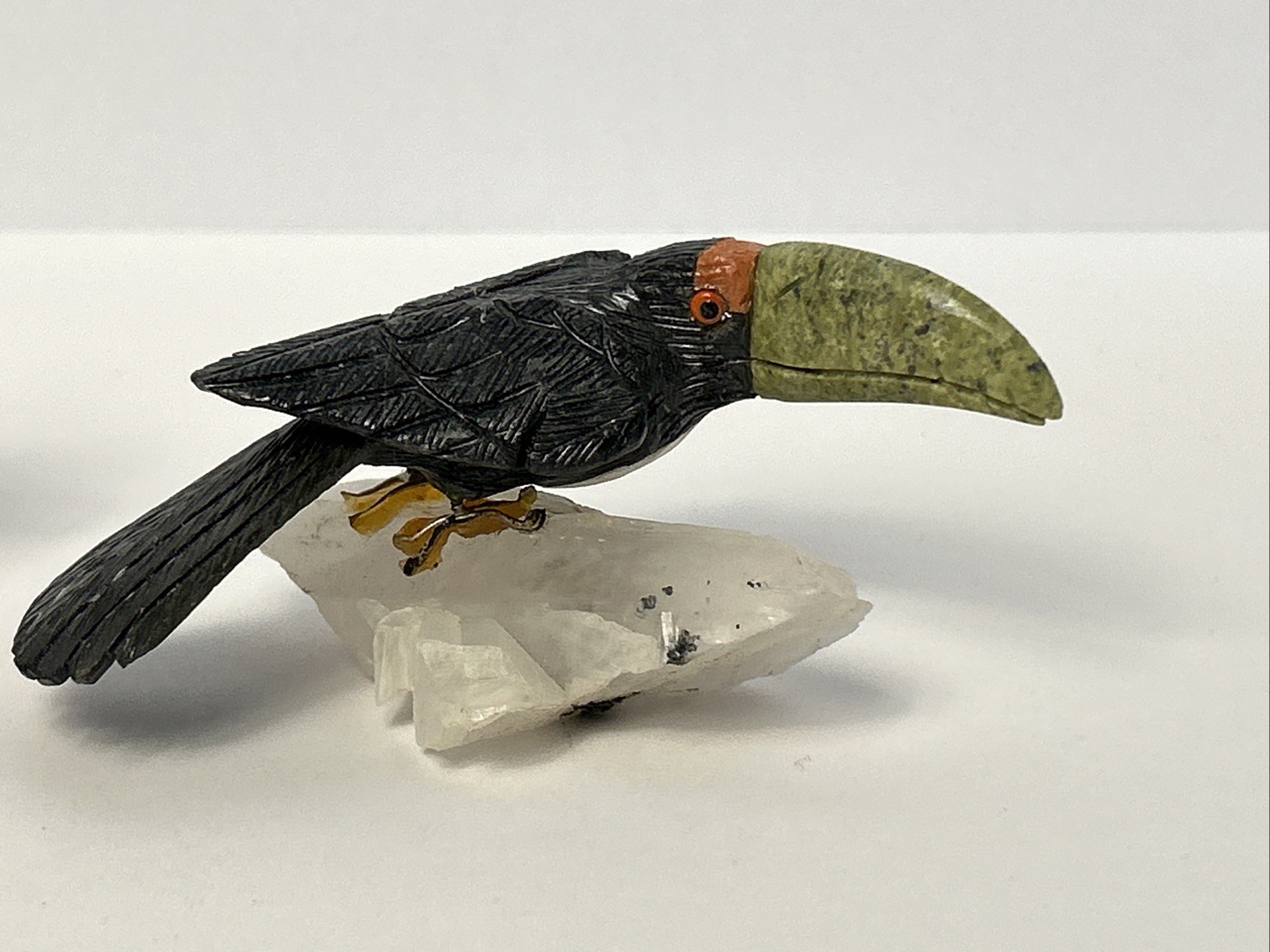 Carved Stone Birds on Quartz (4) Different Species Colorful Unique Different