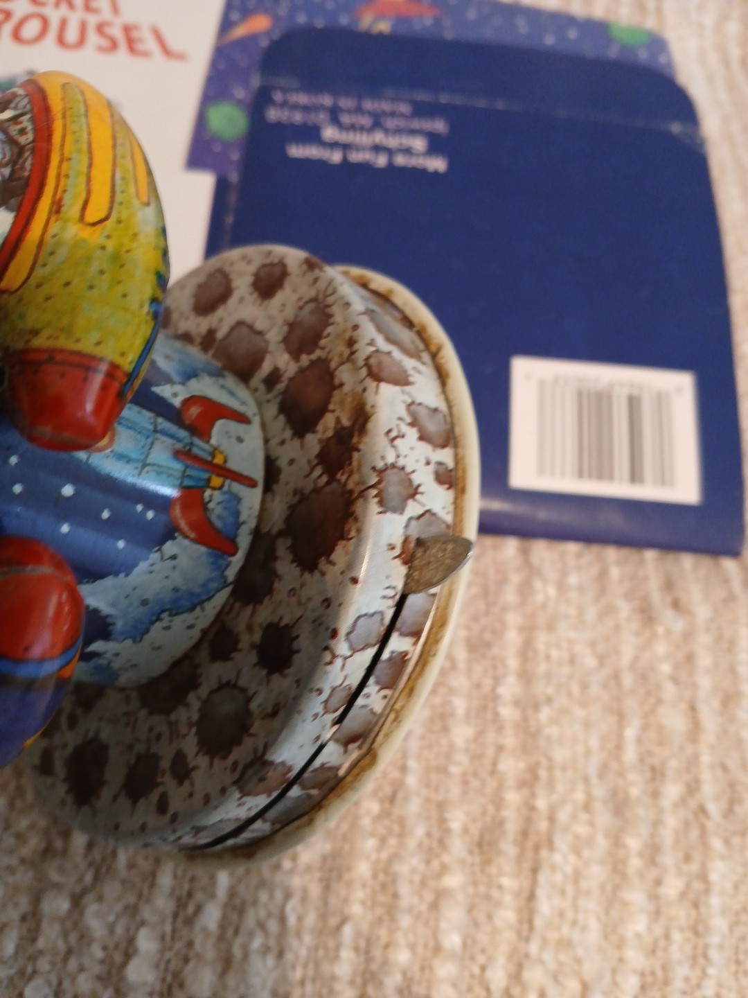 VINTAGE Space Rocket Spinning Carousel Tin Toy Collector Series WORKS GREAT,