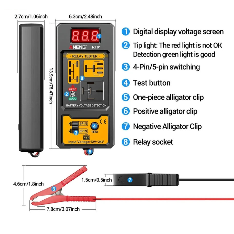 New Automotive Electronic Relay Car Relay Tester -4/5Pin 12V Car Diagnostic Tool