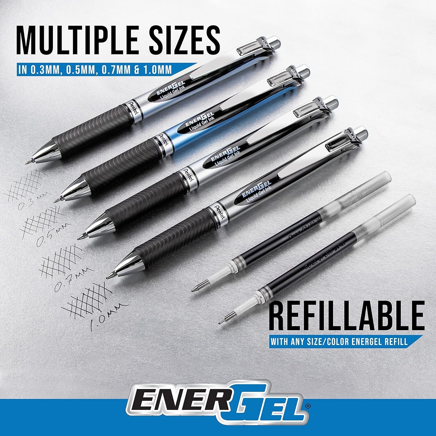 Pentel EnerGel RTX Retractable Gel Pen, (0.7mm), Black Ink, Pack of 6