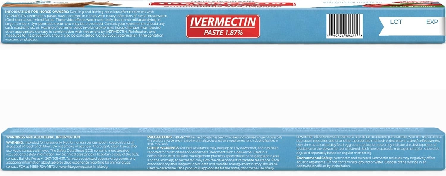 4 Pack New Paste Horse Dewormer Apple Flavor Exp 1/28 Free Shipping USA Bullicks