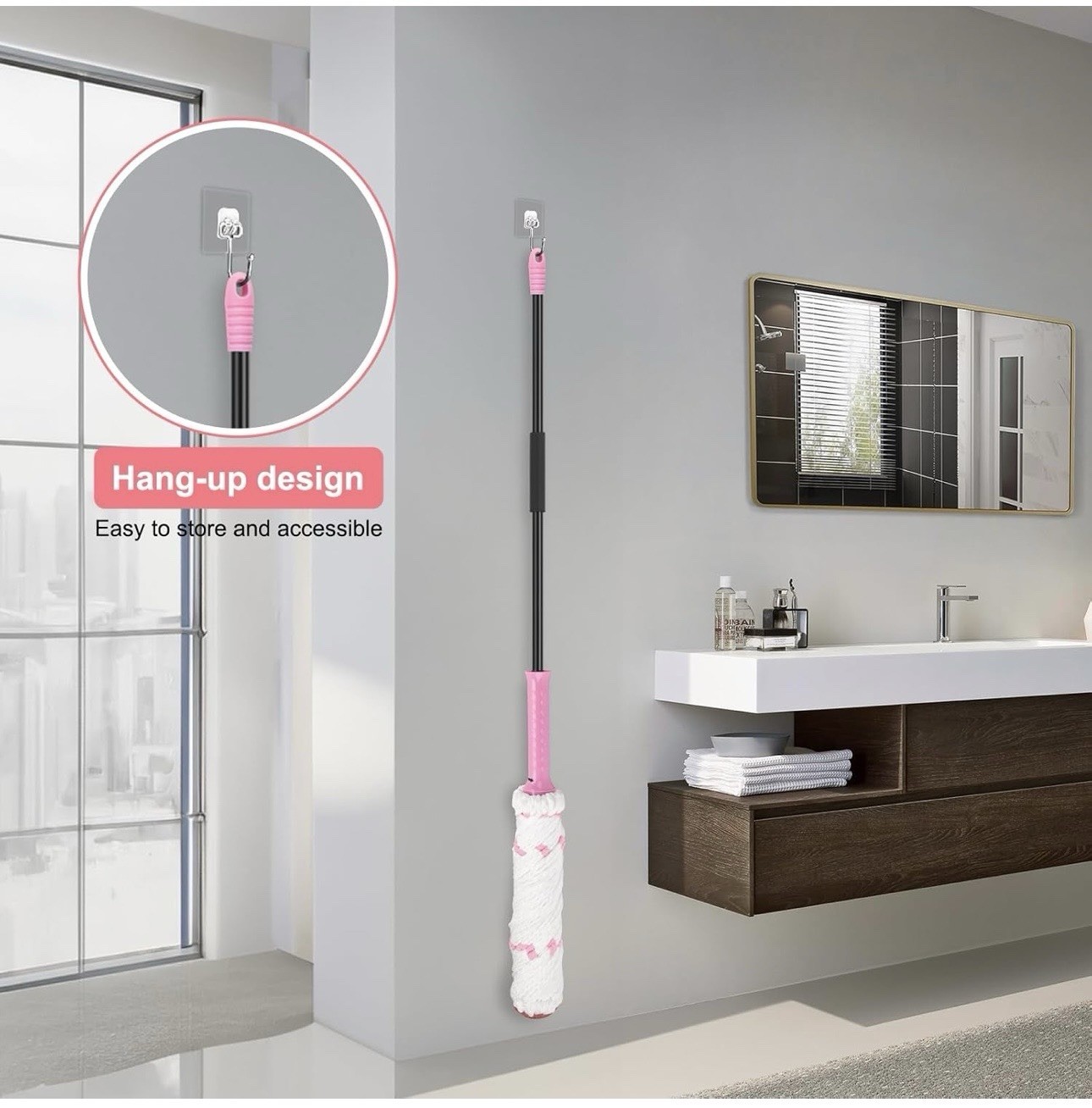 Self-Wringing Microfiber Round Wet Mop with Pink Handle, 57in