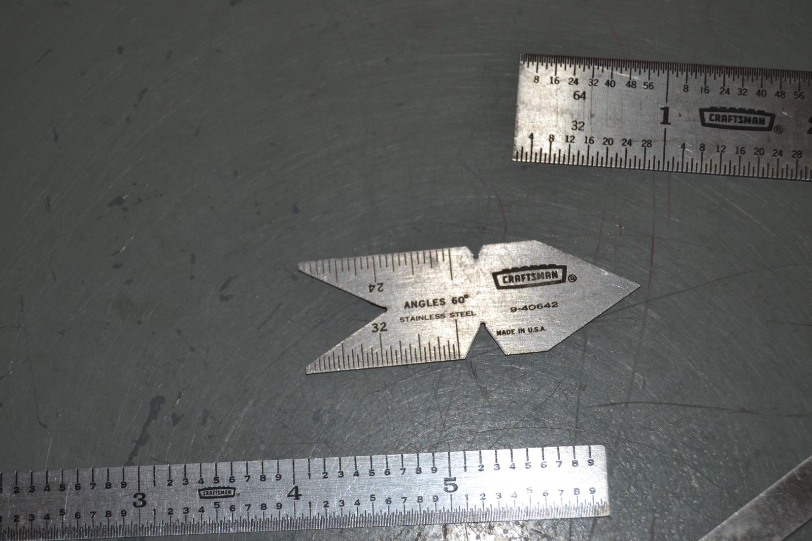 (4) CRAFTSMAN LOT 12" & 6" RULE, PROTRACTOR, ANGLES 60 DEGREE THREAD CENTER GAGE
