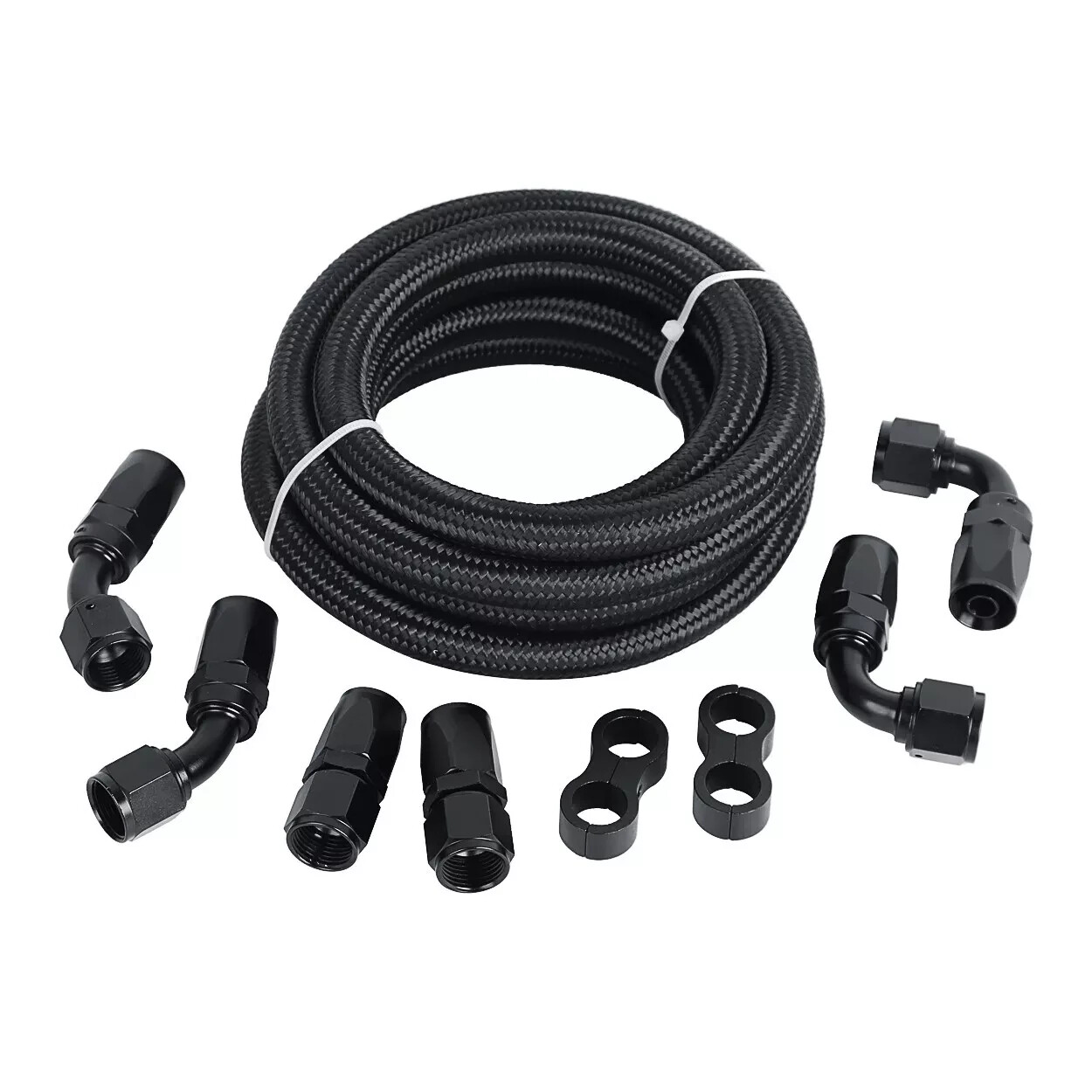 6AN 8AN 10AN 12AN Fuel Line Kit Nylon Braided Hose Fitting Kit CPE 10/20FT Black