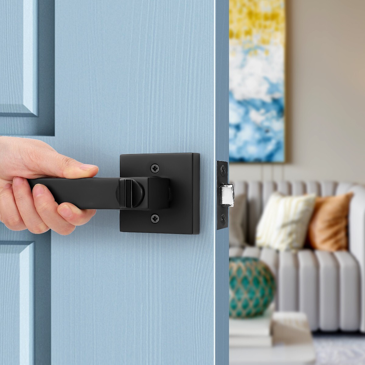 Probrico 5 Pack Black Square Door Handles Zinc Heavy Duty Privacy Lever Keyless