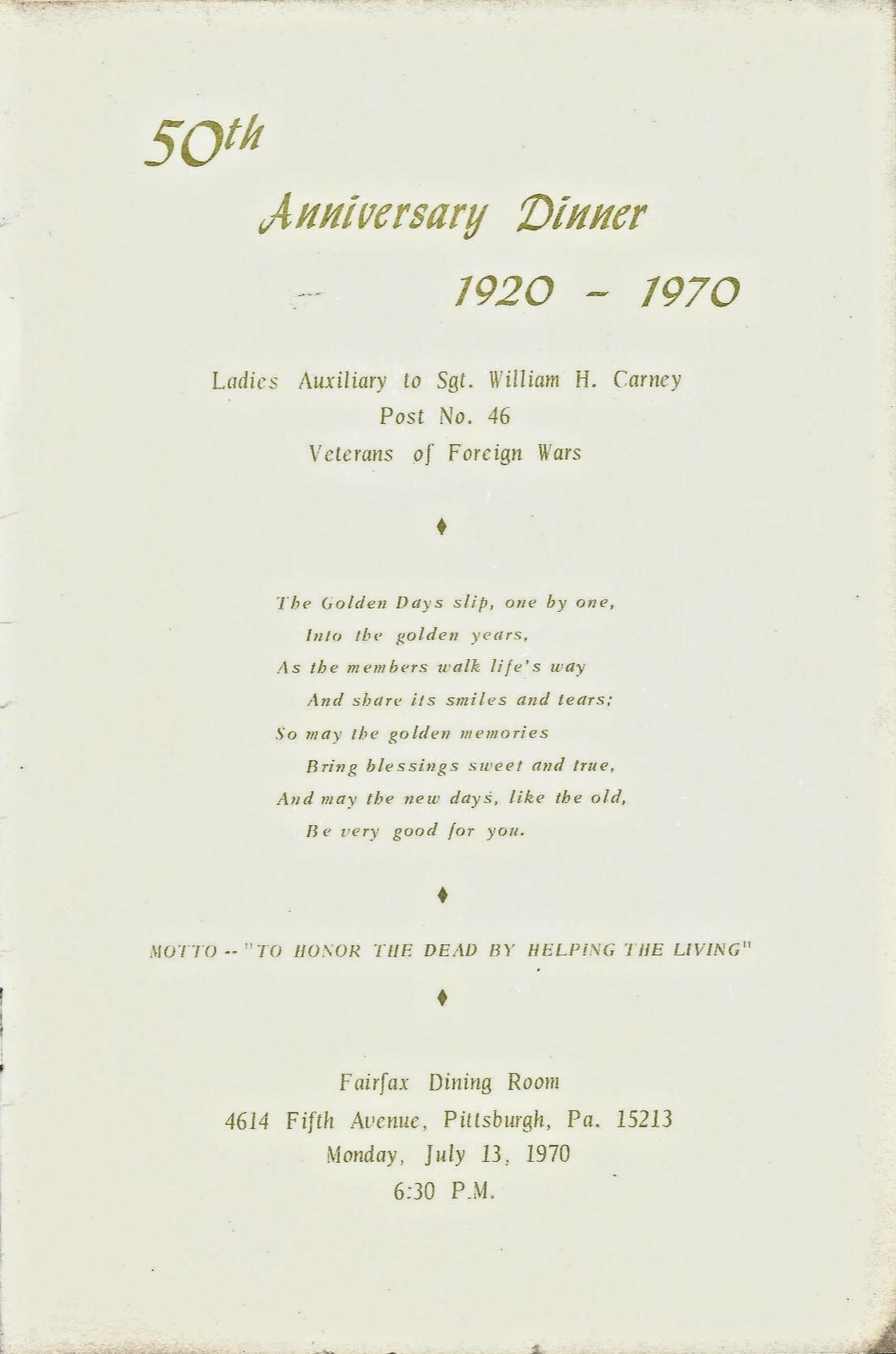 Vintage 1970 Pittsburgh Anniv. Program~African American Civil War Hero Post