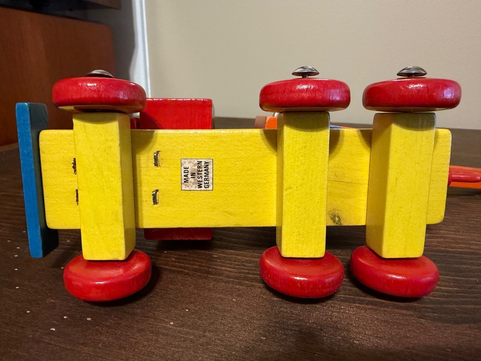 Western Germany Vintage Heros Wooden Toy Car Transporter and Crane Truck Trailer