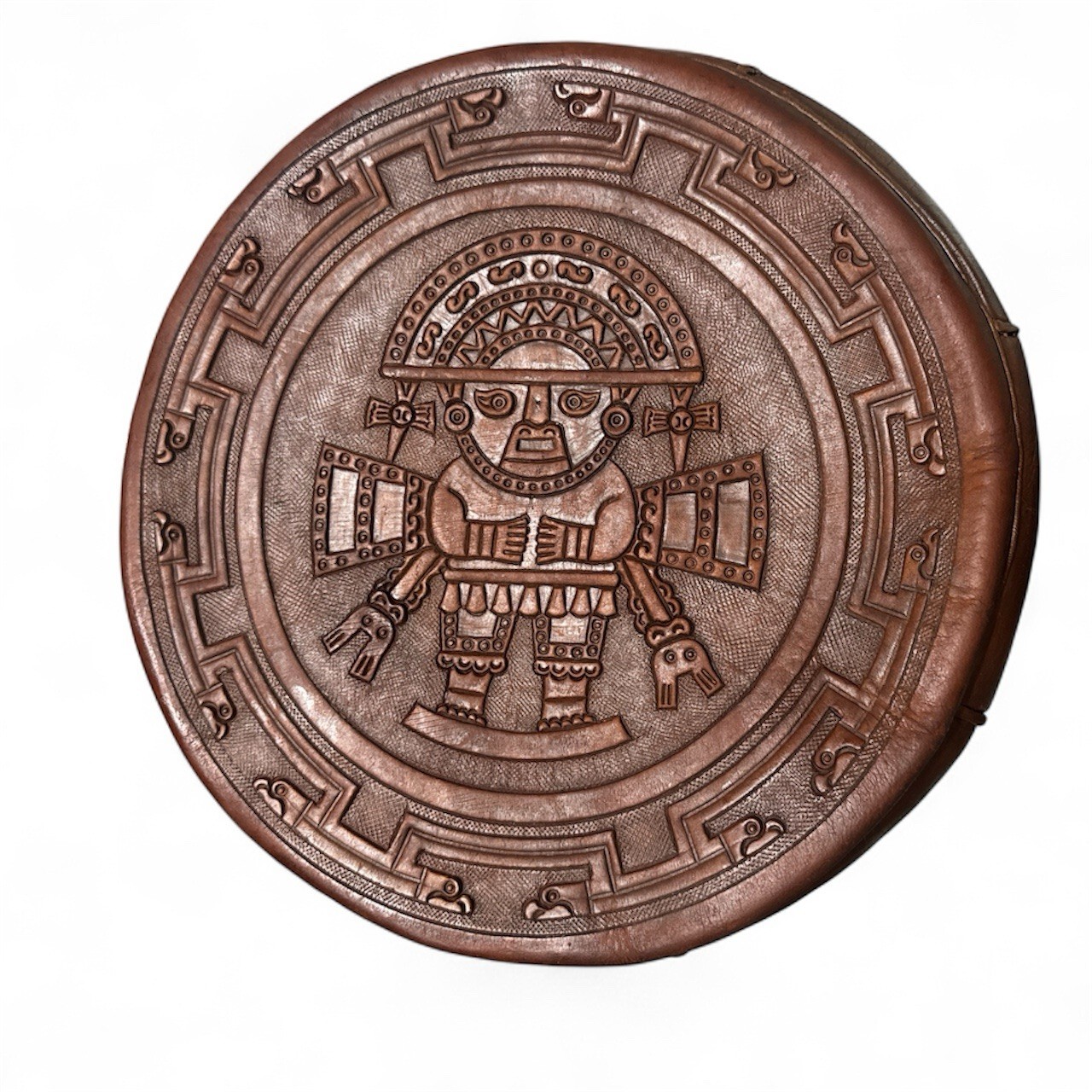 Vintage Peruvian Indigneous Leather Ottoman