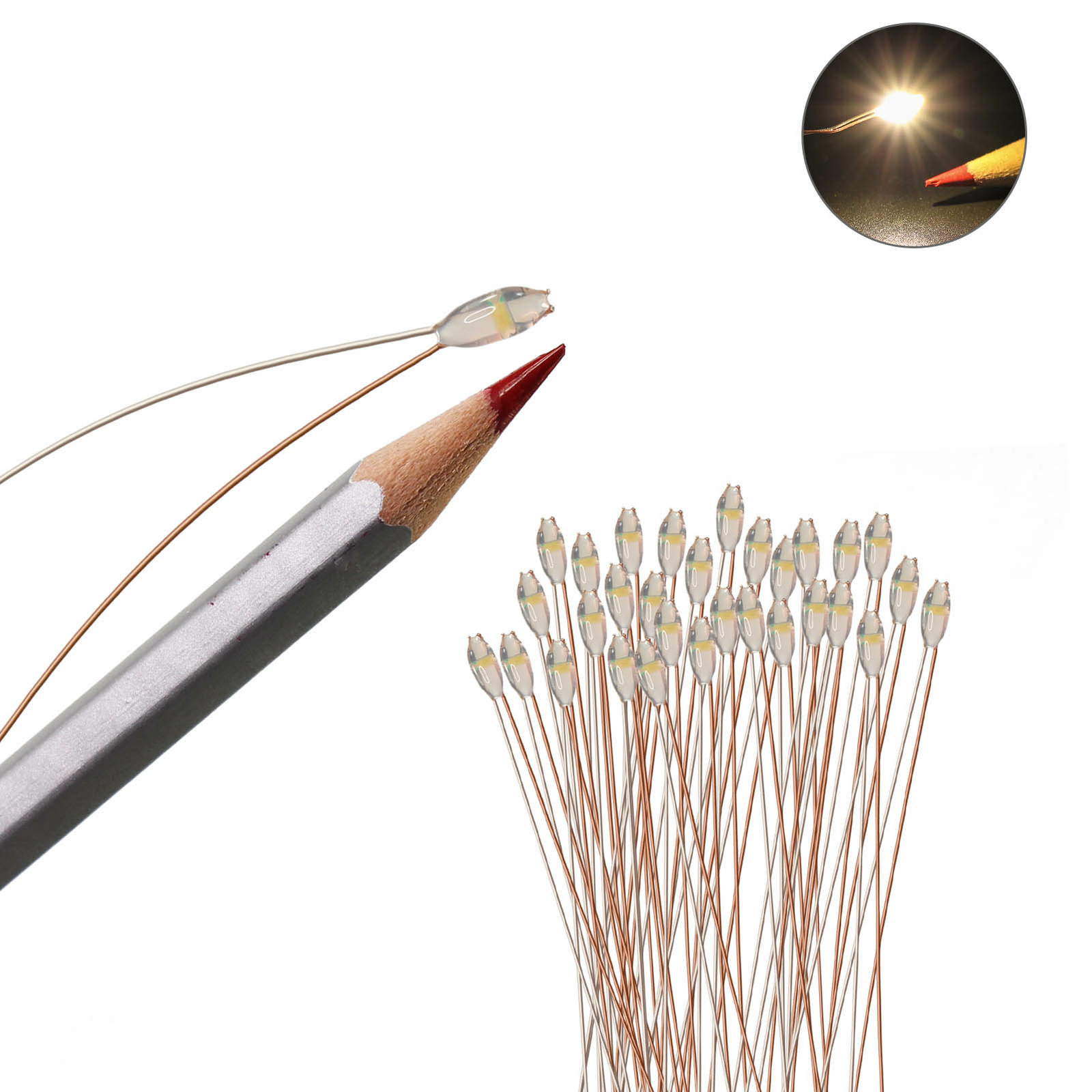 30pcs Pre-wired Micro Litz Wire SMD LED 0603 Warm Light Resin Cover Waterproof