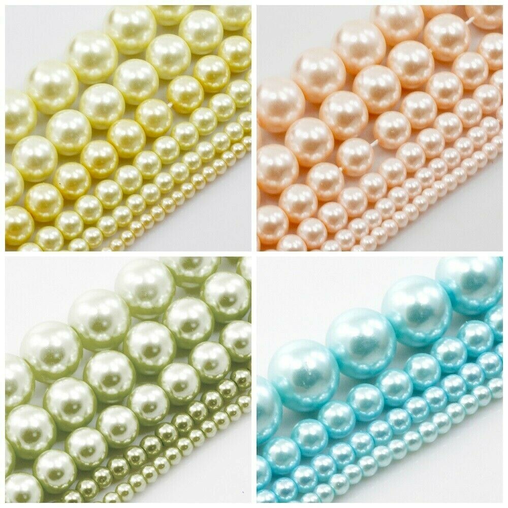 High Quality Glass Pearl Round Spacer Loose Beads 3mm 4mm 6mm 8mm 10mm 12mm 15"