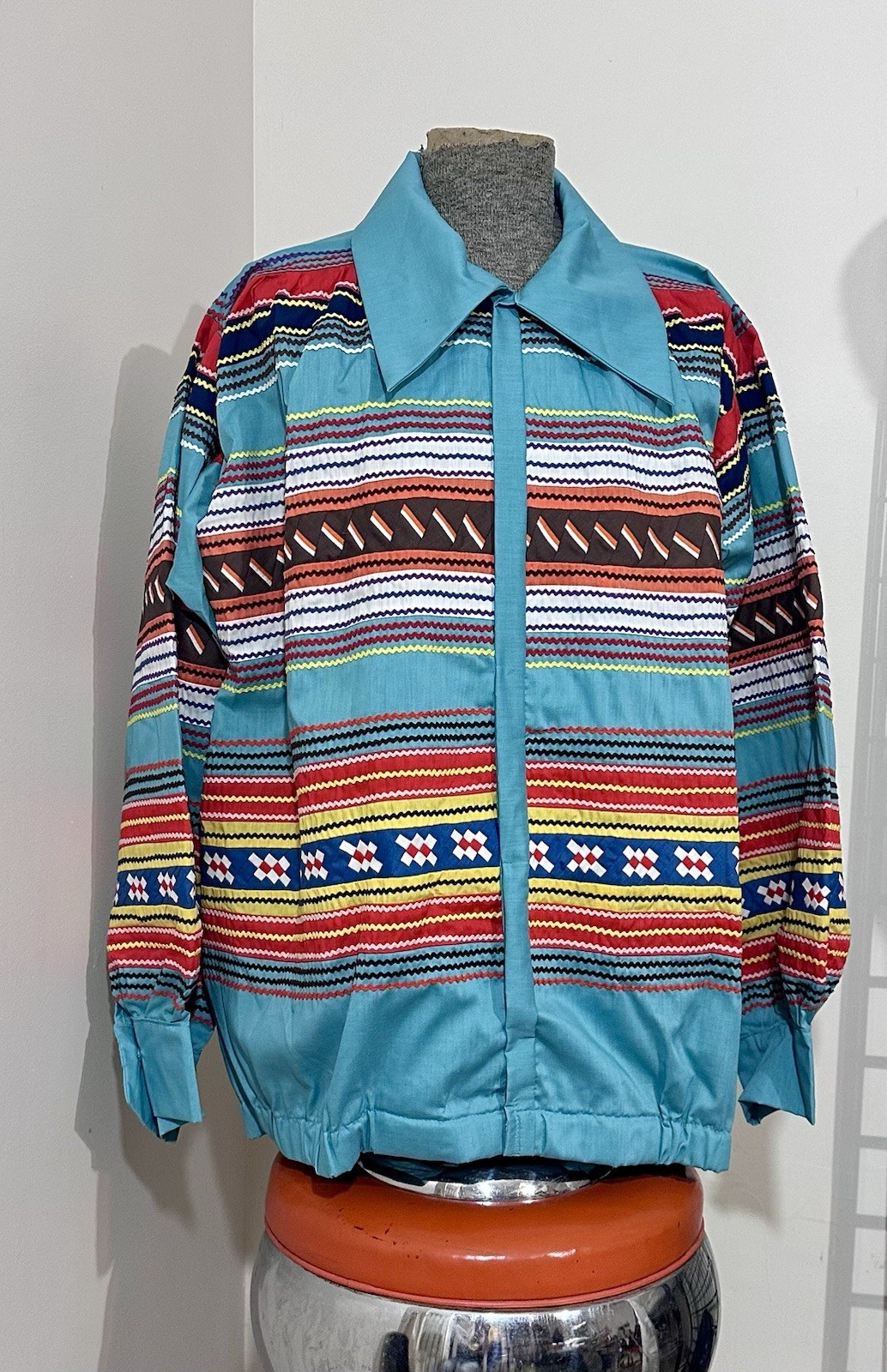 Vintage Seminole Indian Patchwork Shirt Jacket Ric Rac Native American Sz L