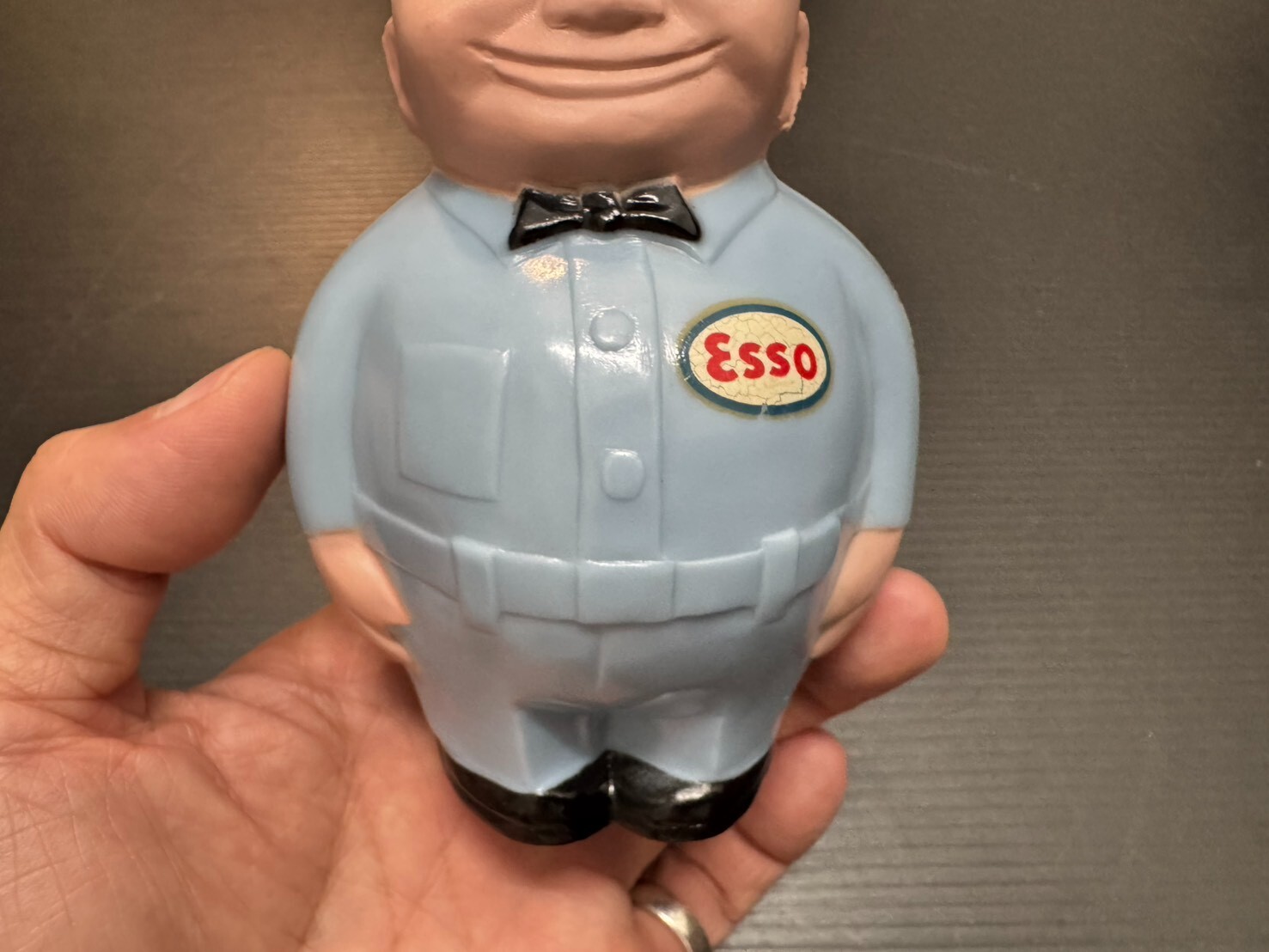 NOS 50s Vintage ESSO Gas Oil Station Advertising Fat Man Coin Bank Figure vespa
