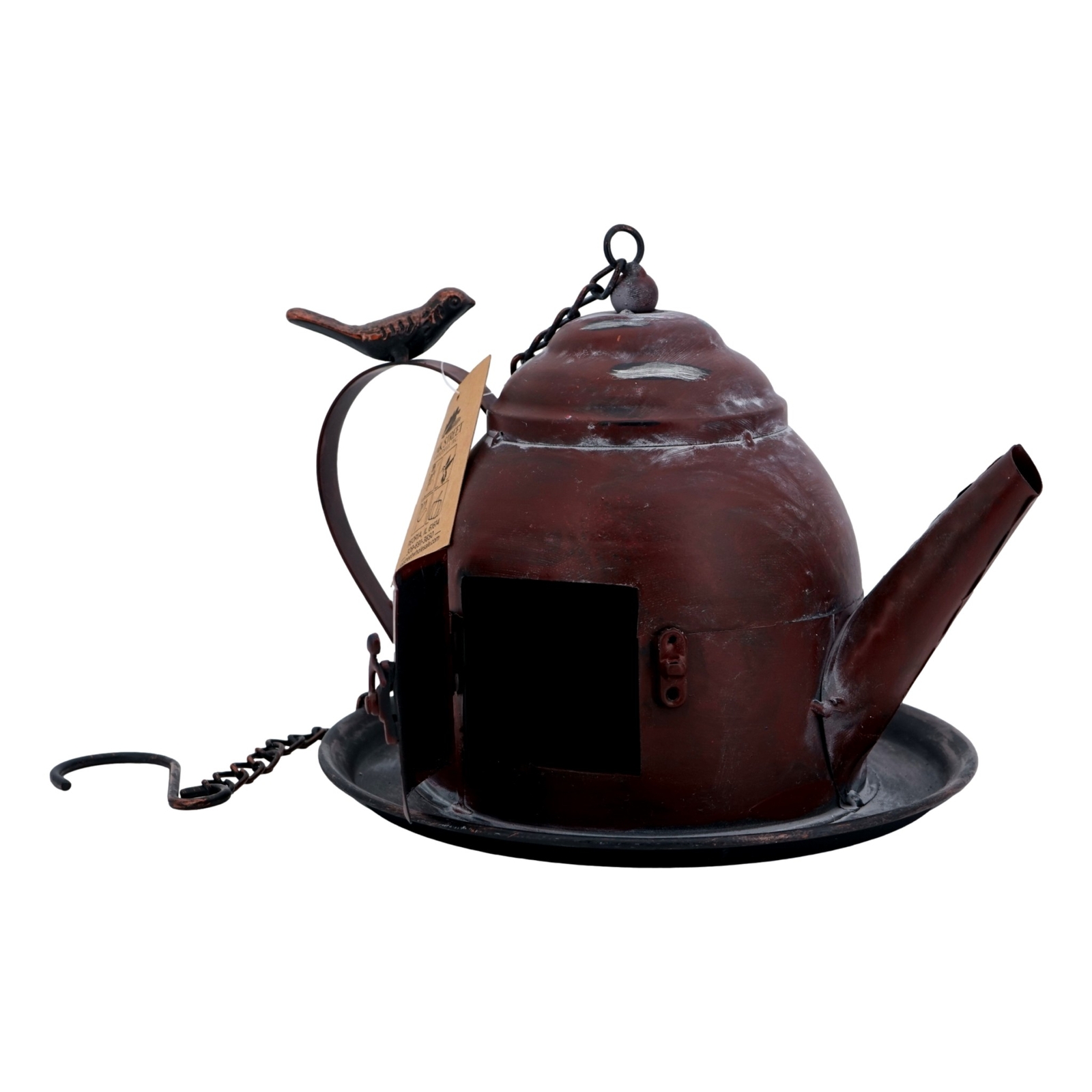 Rustic Teapot Metal Birdhouse 10 x 8 in Hanging Vintage Kettle Bird Feeder