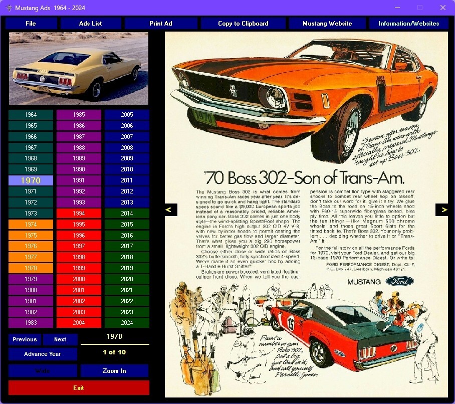Ford Mustang Advertisements digital collection 1964 - 2024